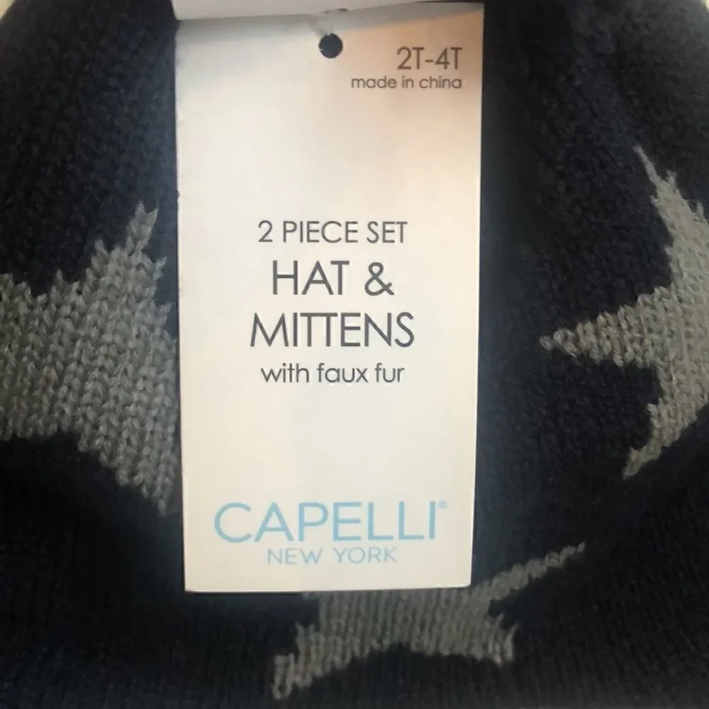 NWT Kids winter cold weather hat and mittens set navy blue